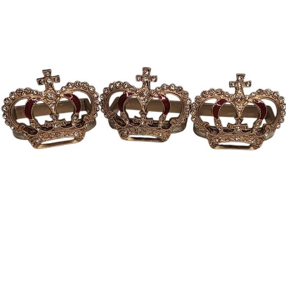 12 Crown Napkin Ring Holders Gold With Rhinestones And Enamel 4 Different Styles - Picture 9 of 13